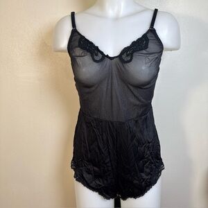 Yves Saint Laurent Vintage Bodysuit Lingerie Teddy Size 36 Black Lace USA 77903